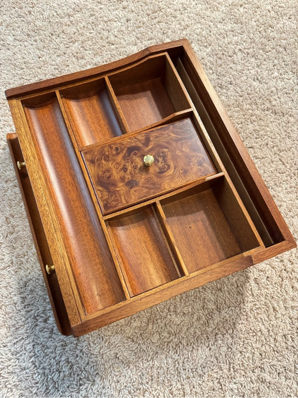 Rare Vintage Men's Dresser Jewelry Valet Tray Wood Jewelry Box Organizer